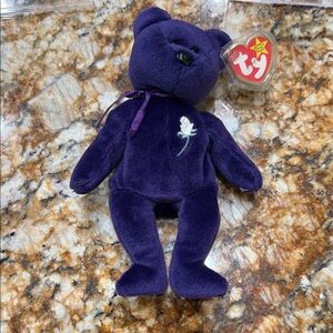 Princess Ty Plush Bear in Deep Purple with White Rose